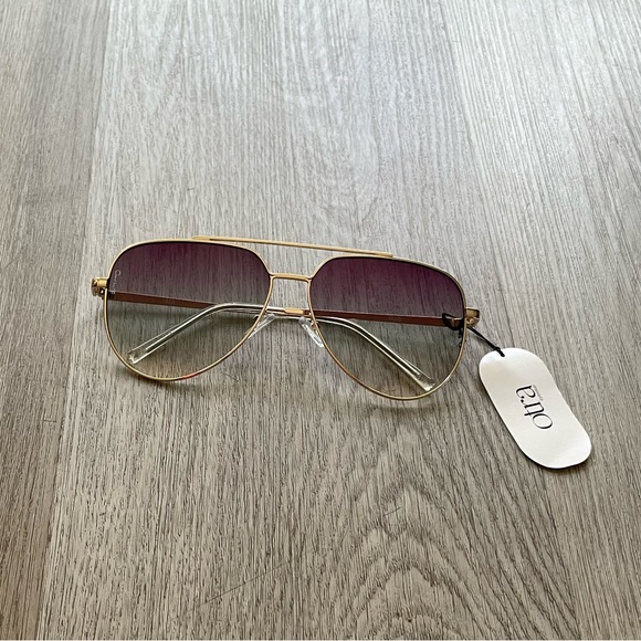otra Accessories - otra billie gold & blue oversized aviator metal frame sunglasses eyewear NEW